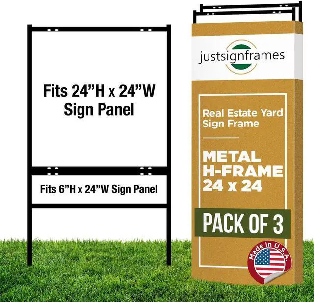 Main image of Generic Real Estate Yard Sign Metal H-Frame, 24 x 24 Slide-in with Rider, Black (Pack of 3) (C-228)