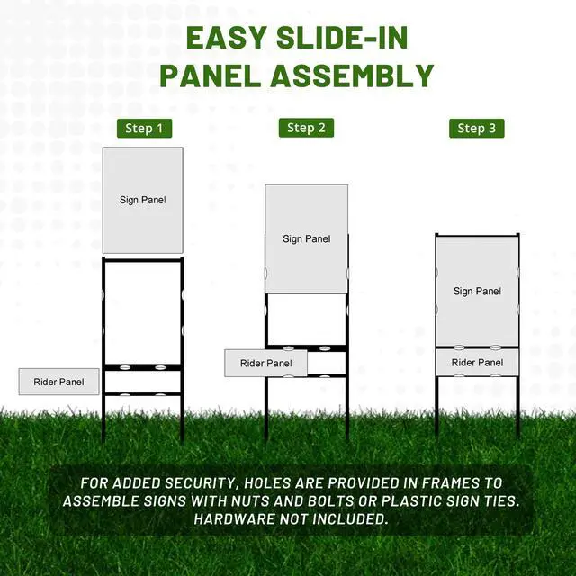 Alt view image 3 of 7 - Generic Real Estate Yard Sign Metal H-Frame, 24 x 24 Slide-in with Rider, Black (Pack of 3) (C-228)