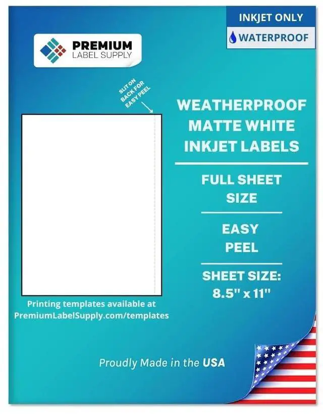 Main image of Waterproof Matte White Full Sheet Shipping Labels 8.5" x 11" Inkjet Printers Only 500 Sheets