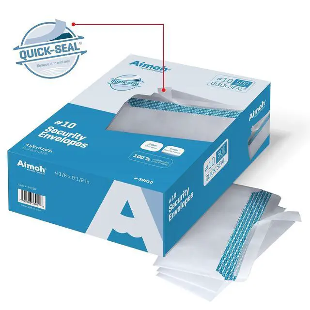Alt view image 7 of 7 - #10 Security Self-Seal Envelopes - 1 Case - 5 Packs - 2500 Envelopes, Windowless, Security Tint Pattern, Quick-Seal Closure - EnveGuard - Size 4-1/8 x 9-1/2 Inches - White - 24 LB (34010-CS)
