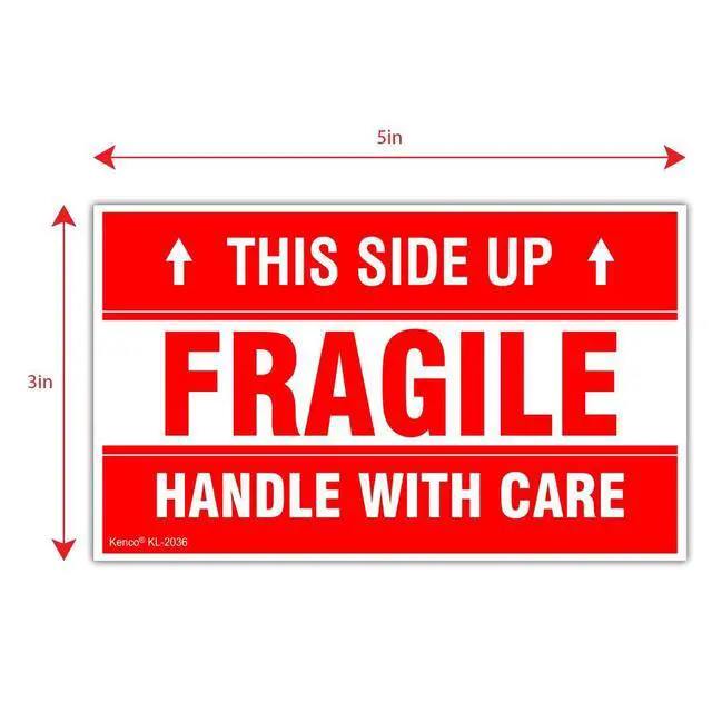 Alt view image 3 of 5 - 3" X 5" This Side Up Fragile Handle with Care Stickers for Shipping and Packing - 500 Adhesive Labels Per Roll (10 Pack)