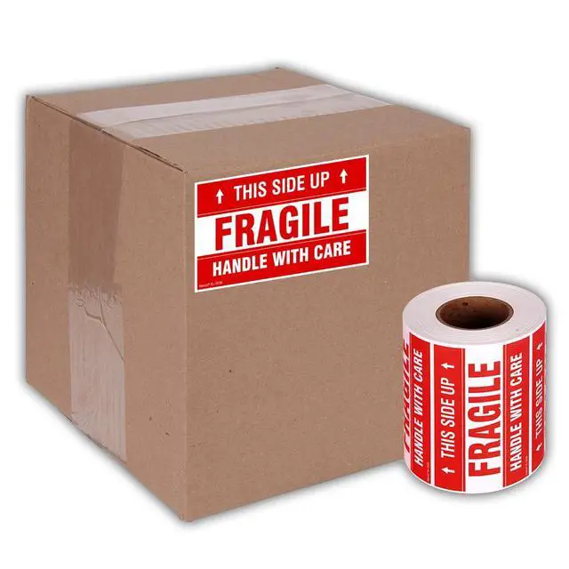 Alt view image 5 of 5 - 3" X 5" This Side Up Fragile Handle with Care Stickers for Shipping and Packing - 500 Adhesive Labels Per Roll (10 Pack)