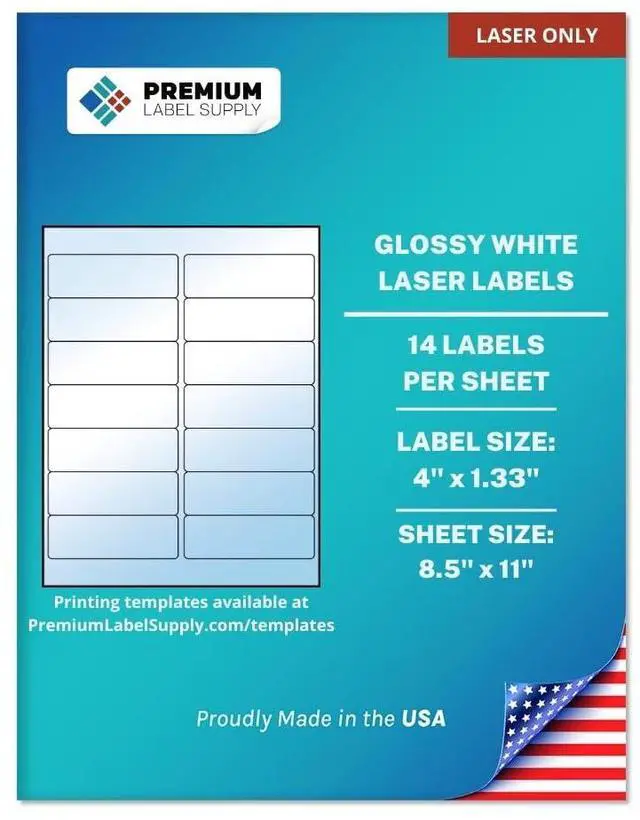 Main image of Glossy White Address Sticker Labels 4" x 1.33" (14 per Sheet) (Glossy White for Laser Only, 7,000 Labels)