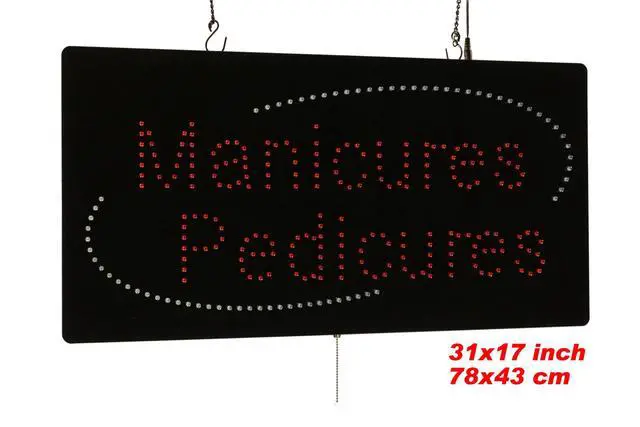 Alt view image 2 of 6 - Manicures Pedicures Sign, Jumbo size, 31"x17", 78x43cm, LED, Neon, Florescent, Signage, Signboard, Display, Billboard, Screen, Grand Opening, Gift