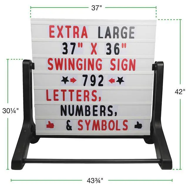 Alt view image 5 of 6 - Swinging Changable Message Sidewalk Sign: 37" x 36" Sign with 792 Pre-Cut Double Sided Letters and Storage Box. Includes Black Sign Board & 4 Liquid Chalkboard & Letter Board