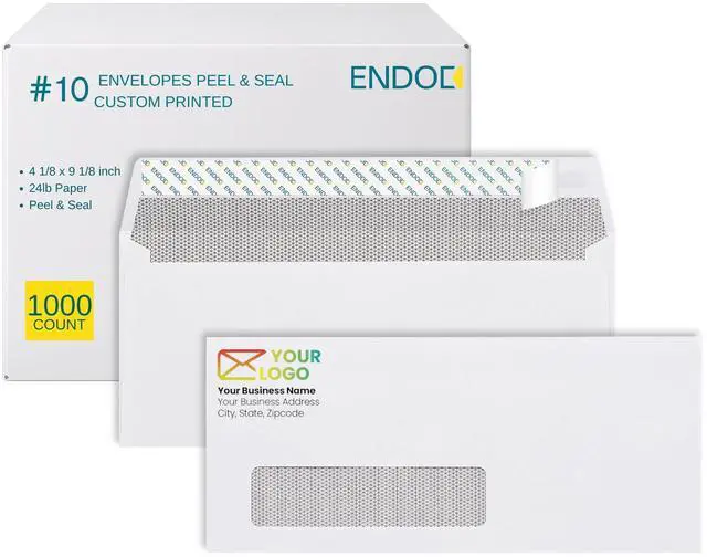 Main image of 1000#10 Single Window Custom Printed Envelopes - Self Seal Security Envelopes, Peel and Seal Closure, Text and Logo Customization, White Security Tinted 24lb Paper - 4 1/8 x 9 1/2 Inches