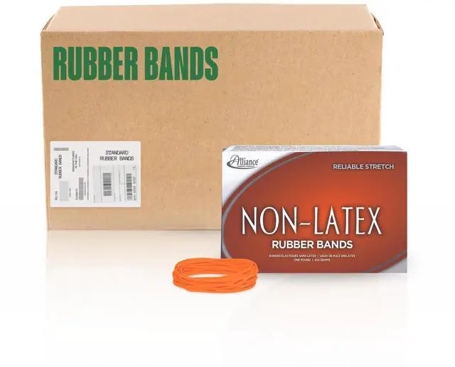 Main image of Non-Latex Rubber Bands, Size #19 (3-1/2" x 1/16"), 10 lb. Case (Contains 10-1 lb. Boxes), Orange (37196CS)