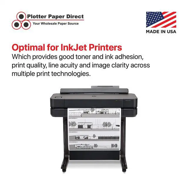 Alt view image 5 of 6 - 24in x 100ft Coated White Plotter Paper, 46 Lb, 2'' Core, 95 Bright White, for CAD Printing on Wide Format Ink Jet Printers (4-Pack)