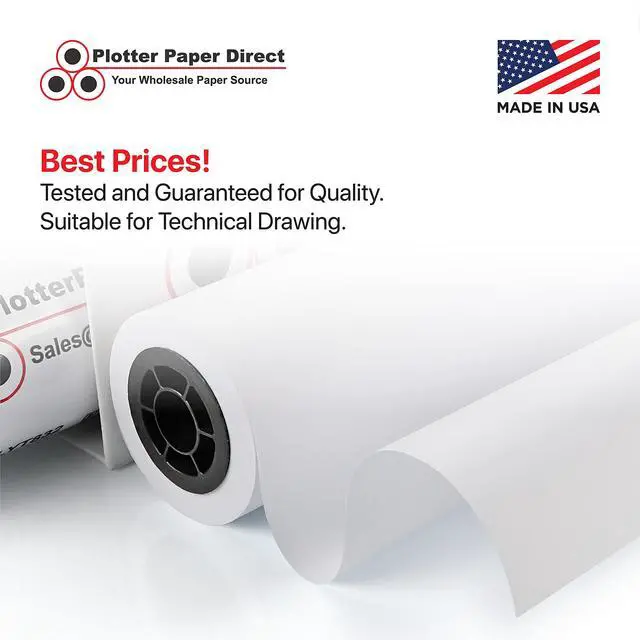 Alt view image 3 of 6 - 24in x 100ft Coated White Plotter Paper, 46 Lb, 2'' Core, 95 Bright White, for CAD Printing on Wide Format Ink Jet Printers (4-Pack)