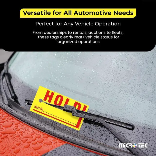 Alt view image 3 of 7 - Jumbo Hold/Sold Tags with 10 Markers, Waterproof 8" x 4" Yellow, 1250 Pack | Laminated weather-resistant tags with bold print for vehicle displays; includes waterproof markers