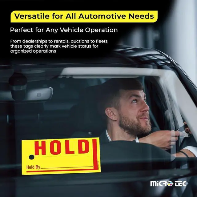 Alt view image 6 of 7 - Jumbo Hold/Sold Tags with 10 Markers, Waterproof 8" x 4" Yellow, 1250 Pack | Laminated weather-resistant tags with bold print for vehicle displays; includes waterproof markers