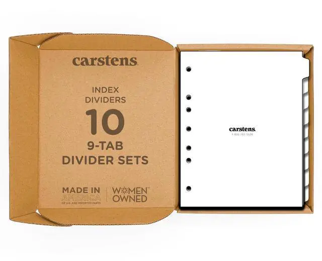 Main image of Heavy Duty Plastic Dividers, 9-Tab, White, for Side-Opening 3-Ring Binders, Case of 10