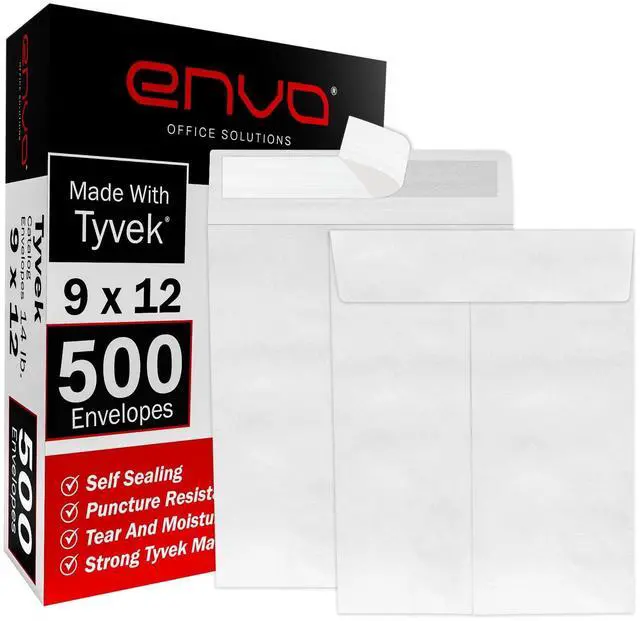 Main image of 9 x 12 Envelopes, Tyvek Envelopes 9x12, Catalog Envelopes 9x12, Self Sealing Closure, Tyvek Material, 14 lb., Puncture, Tear & Moisture Resistant (500 Pack)