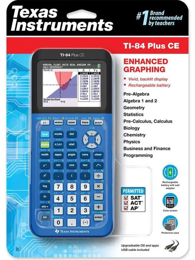 Alt view image 3 of 3 - Texas Instruments TI-84 Plus CE Graphing Calculator, Bionic Blue | Color Screen, Built-in Apps, Included Software, Test-Permitted, for Math, Science and Finance | Signature Series Bundle