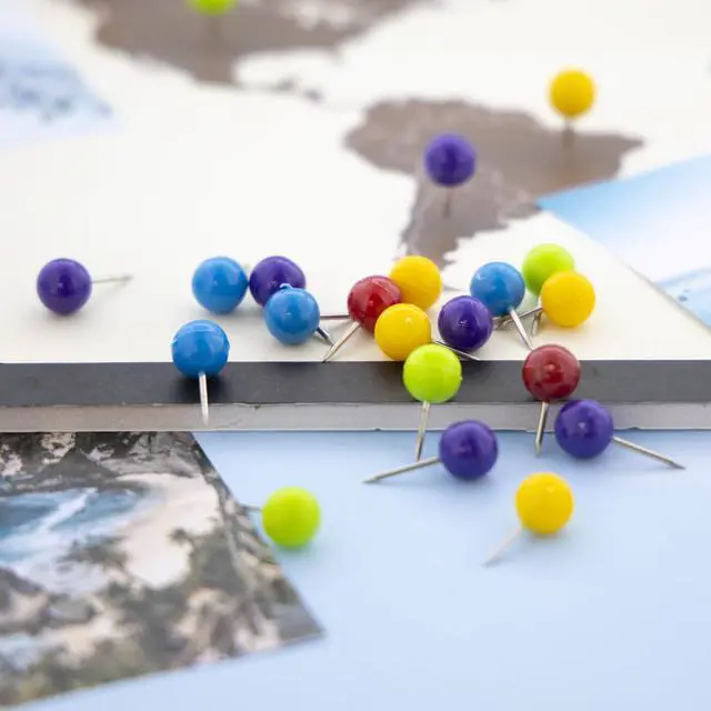 Alt view image 5 of 7 - Round Push Pins, Assorted Colors, 80 Ct, 144-Case | sharp steel points that hold notes, photos, reminders on cork and bulletin boards