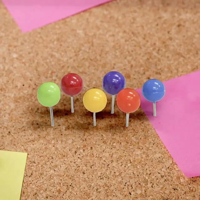 Alt view image 6 of 7 - Round Push Pins, Assorted Colors, 80 Ct, 144-Case | sharp steel points that hold notes, photos, reminders on cork and bulletin boards