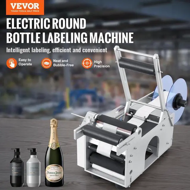 Alt view image 2 of 7 - Semi-Automatic Round Labeling Machine, 20-50pcs/min, Electric Bottle Label Applicator for Round Bottles, Round Bottle Labeler Suitable for Diameter 0.78-4.72 inches (with Pressing Bar)