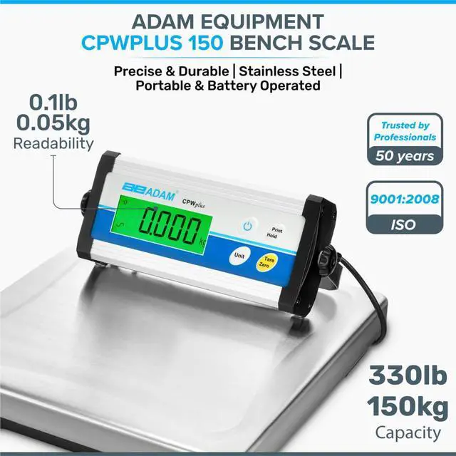 Alt view image 2 of 7 - CPWplus 150 Bench Scale, 330lb/150kg Capacity, 0.1lb/50g Readability
