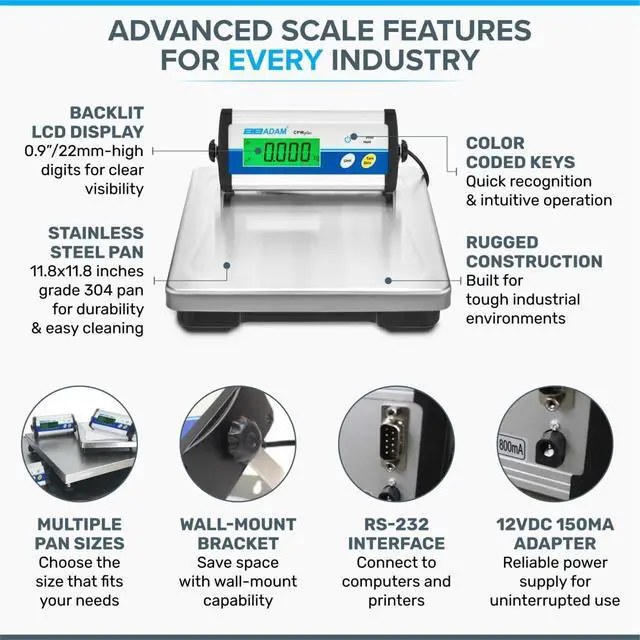 Alt view image 3 of 7 - CPWplus 150 Bench Scale, 330lb/150kg Capacity, 0.1lb/50g Readability