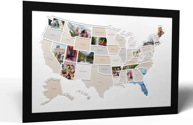 Main image of 50 States USA Photo Map - Frame Optional - Made in America (White, Black Frame)