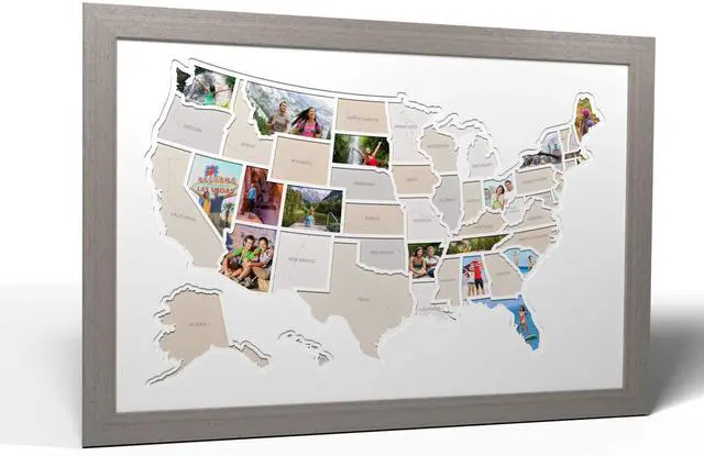 Main image of 50 States USA Photo Map - Frame Optional - Made in America (White, Grey Frame)