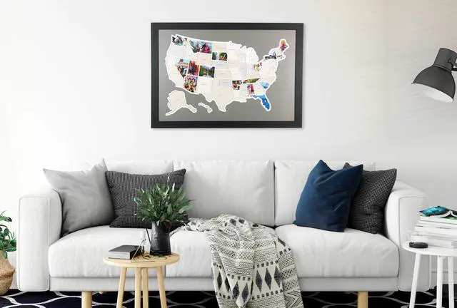 Alt view image 6 of 7 - 50 States USA Photo Map - Frame Optional - Made in America (Caribbean, Grey Frame)