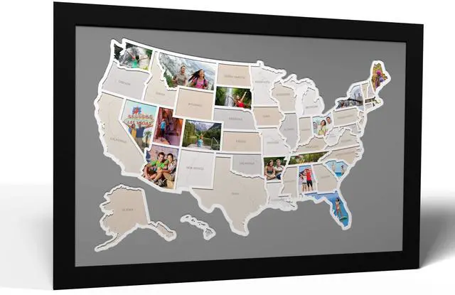 Main image of 50 States USA Photo Map - Frame Optional - Made in America (Driftwood, Black Frame)