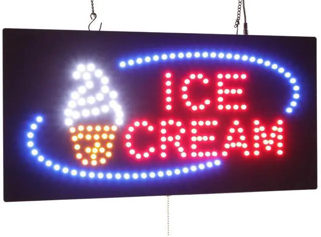 Main image of Ice Cream Sign, Jumbo size, 31"x17", 78x43cm, LED, Neon, Florescent, Signage, Signboard, Display, Billboard, Screen, Grand Opening, Gift