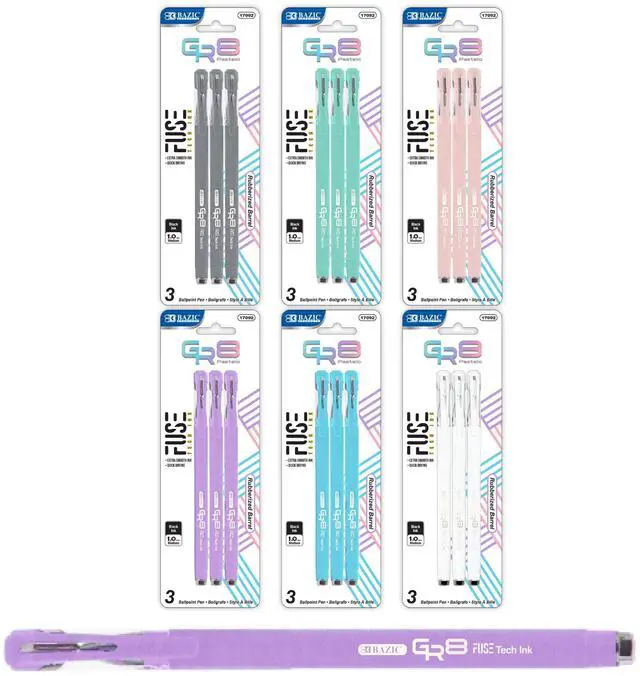 Main image of GR8 Dazzle Black FUSE Tech Pens, Rubberized Barrel, 144-Case | GR8 Dazzle black FUSE Tech ballpoint pens, 1.0 mm medium, pocket clip, Smooth hybrid ink