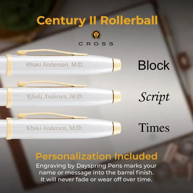 Alt view image 3 of 7 - Cross Century II Medalist Rollerball Pen, Chrome and Gold Appointments, Custom Engraved Graduation, Retirement, Promotion, or Holiday Gift