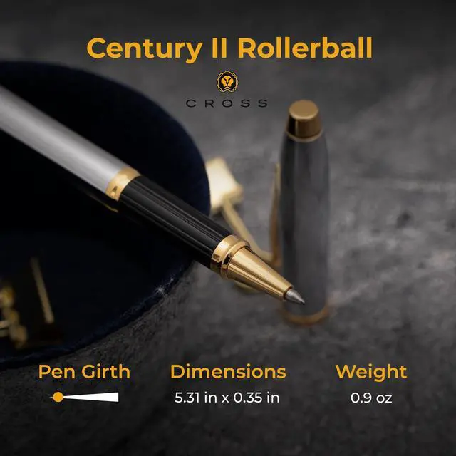 Alt view image 5 of 7 - Cross Century II Medalist Rollerball Pen, Chrome and Gold Appointments, Custom Engraved Graduation, Retirement, Promotion, or Holiday Gift