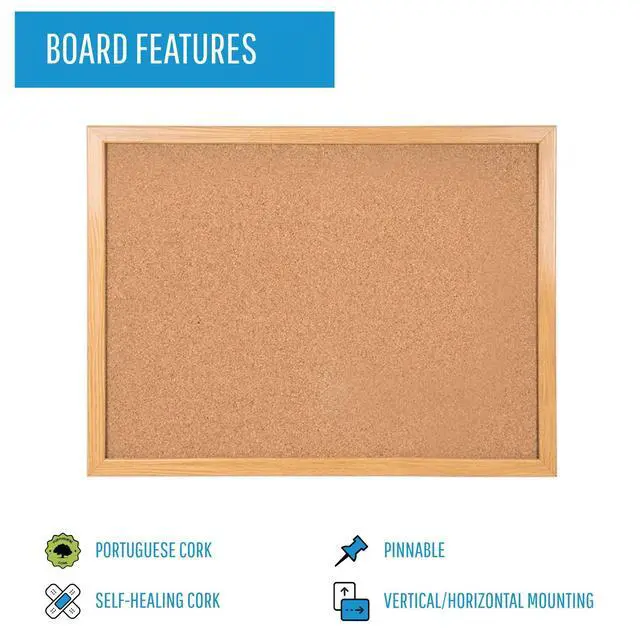 Alt view image 3 of 7 - Maya Series Self-Healing Cork Bulletin Board, Wall Mounting Push Pin Cork Board, 48" x 72", Wood Frame