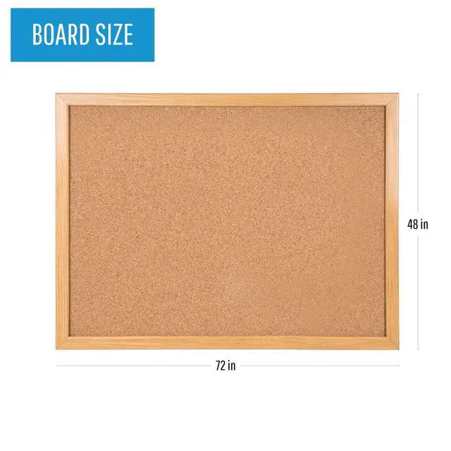 Alt view image 2 of 7 - Maya Series Self-Healing Cork Bulletin Board, Wall Mounting Push Pin Cork Board, 48" x 72", Wood Frame