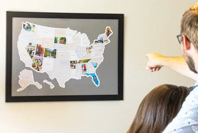 Alt view image 5 of 7 - 50 States USA Photo Map - Frame Optional - Made in America (Caribbean, Grey Frame)