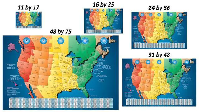 Alt view image 7 of 7 - North America Laminated Gloss Time Zone Area Code Map with Reverse Lookup, Extra Large Wall Size 31 by 48 Inches