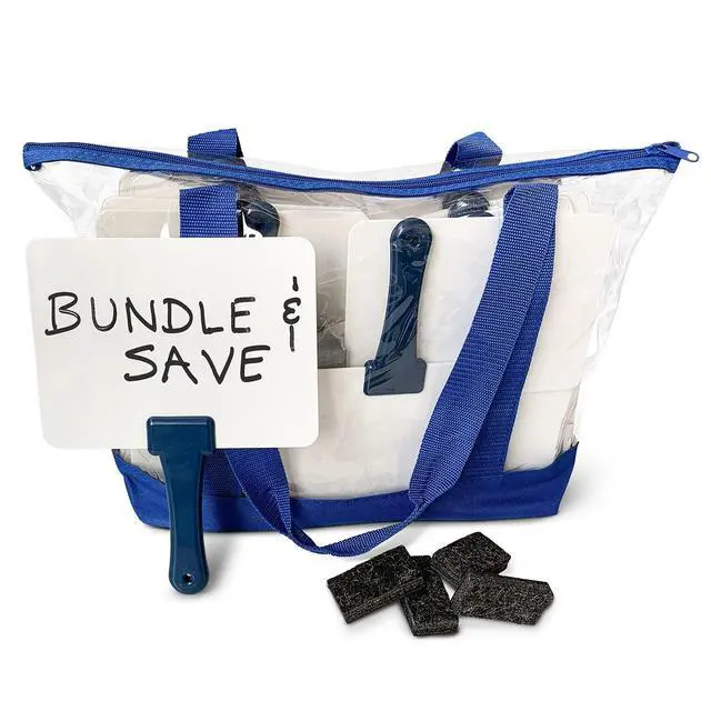 Alt view image 4 of 7 - Deluxe Whiteboards Combo Set: 30 Two-Sided Dry-Erase Answer Boards with Tote Bag & Mini Erasers | Sturdy, Easy-to-Hold & Clean, Blue Handles (6" x 7.75")