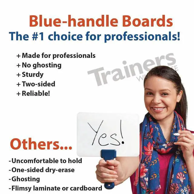Alt view image 3 of 7 - Deluxe Whiteboards Combo Set: 30 Two-Sided Dry-Erase Answer Boards with Tote Bag & Mini Erasers | Sturdy, Easy-to-Hold & Clean, Blue Handles (6" x 7.75")