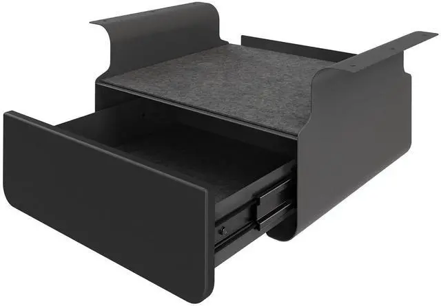 Main image of Steel Under Desk Storage Organizer with Drawer - Slim Hanging File Storage Shelf and Stationary Tray - Easy Assembly - Home Office Desk Accessory - Black, 13.39" x1 9.29" x 9.45"