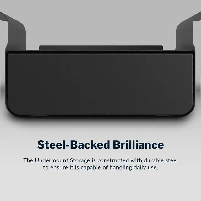 Alt view image 6 of 7 - Steel Under Desk Storage Organizer with Drawer - Slim Hanging File Storage Shelf and Stationary Tray - Easy Assembly - Home Office Desk Accessory - Black, 13.39" x1 9.29" x 9.45"
