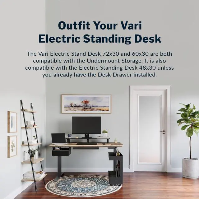 Alt view image 5 of 7 - Steel Under Desk Storage Organizer with Drawer - Slim Hanging File Storage Shelf and Stationary Tray - Easy Assembly - Home Office Desk Accessory - Black, 13.39" x1 9.29" x 9.45"