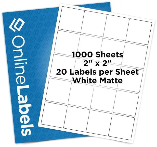 Main image of 2 x 2 Square Labels - Permanent, White Matte - Candle, QR, Product Labels - Pack of 20,000 Labels, 1,000 Sheets - Inkjet/Laser Printers