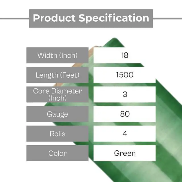 Alt view image 3 of 7 - PSBM Tinted Green Stretch Wrap, 4 Rolls 18 Inch x 1500 Feet 80 Gauge, Heavy Duty Plastic Wrap Industrial Strength Shrink Film for Moving, Packing & Shipping