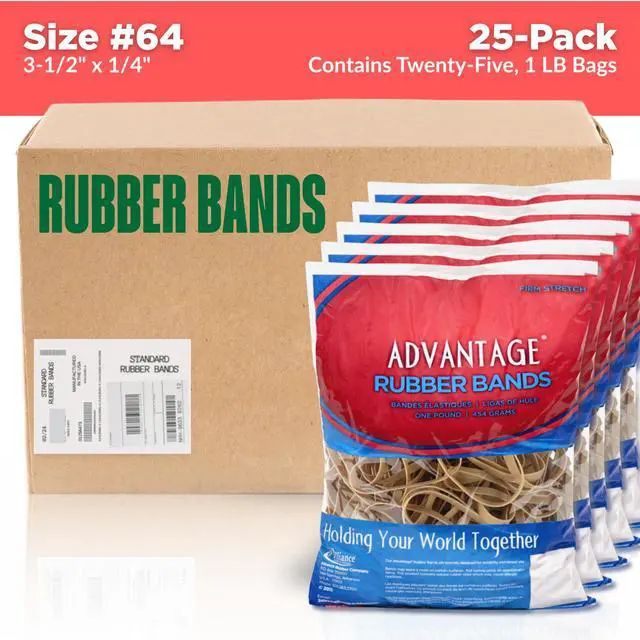 Alt view image 2 of 5 - Advantage Rubber Bands, Size #64 (3-1/2" x 1/4"), 25 lb. Case (Contains 25-1 lb. Bags), Natural Crepe (26644CS)