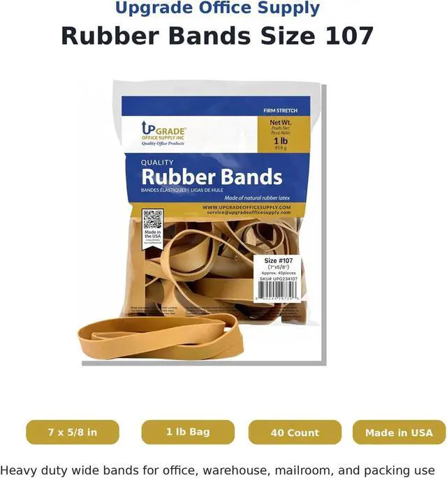 Alt view image 6 of 7 - Upgrade Office Supply Rubber Bands, Size 107, 7 x 5/8 in, 20 Pack, 800 Count, Heavy Duty Wide Bands, Made in USA