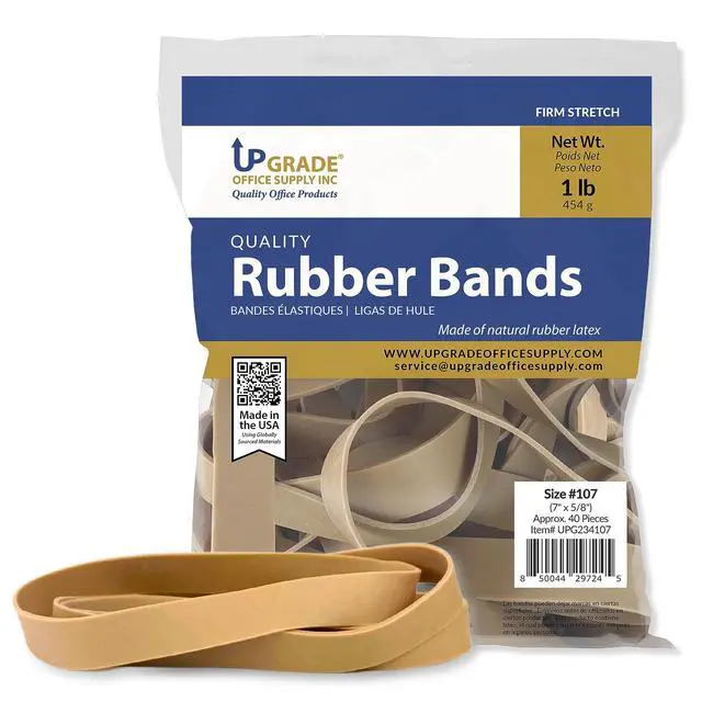 Alt view image 2 of 7 - Upgrade Office Supply Rubber Bands, Size 107, 7 x 5/8 in, 20 Pack, 800 Count, Heavy Duty Wide Bands, Made in USA