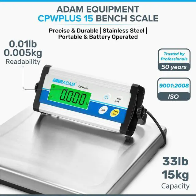Alt view image 2 of 6 - CPWplus 15 Bench Scale, 33lb/15kg Capacity, 0.01lb/5g Readability