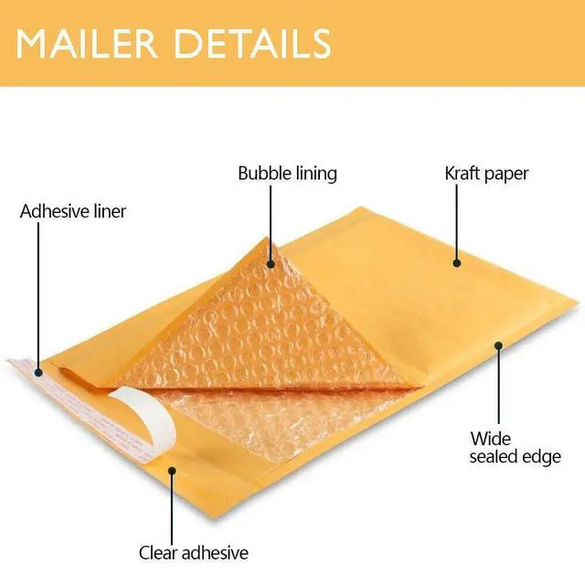 Alt view image 4 of 7 - 6 X 9 (1000pcs) Kraft Bubble Padded Envelopes Shipping Mailers, 6x9 Inch Size #0 Kraft Bubble Mailers Padded Envelopes (1000)