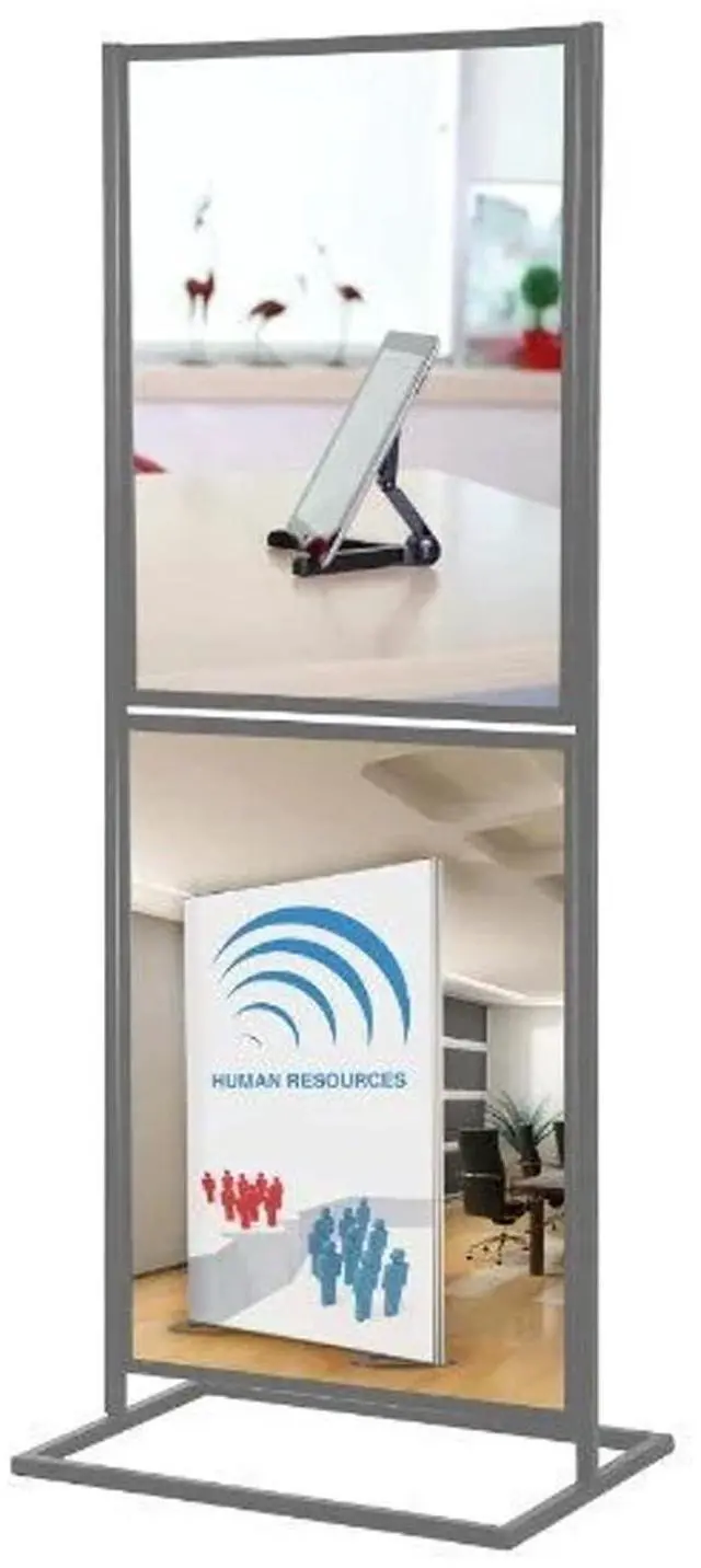 Main image of Metal Eco Info Board, Silver 18x24 Inches Slide-In Poster Sign Holder 2 Tier Double Sided Floor Standing Pedestal Advertising Display with Backing and Anti-Glare Lens