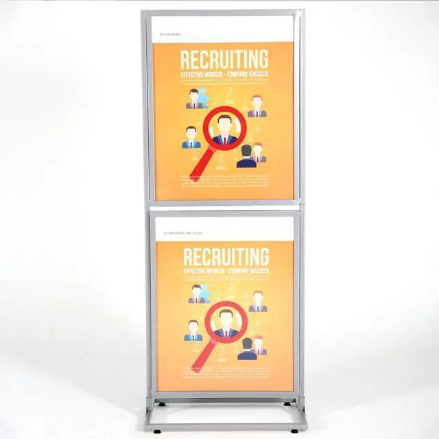Alt view image 3 of 7 - Metal Eco Info Board, Silver 18x24 Inches Slide-In Poster Sign Holder 2 Tier Double Sided Floor Standing Pedestal Advertising Display with Backing and Anti-Glare Lens