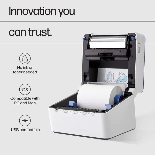 Alt view image 4 of 6 - Shipping Label Printer, 4x6 Commercial Grade Direct Thermal, Compact & Easy-to-use, High-Speed 203 DPI, Barcode Printer, Compatible with Amazon, UPS, Shopify, Etsy, Ebay, ShipStation & More